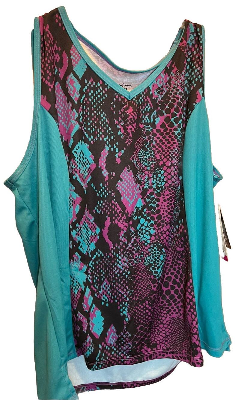 NWT- Shebeest Women's Easy V Python Aquamarine Sleeveless Cycling Jersey -1X